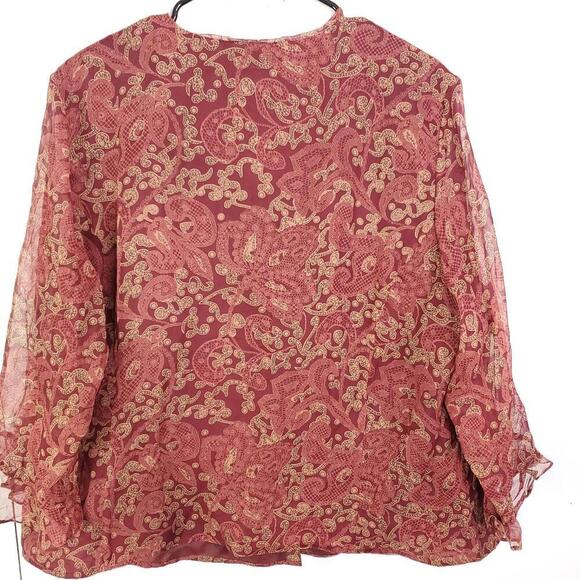 Avenue Top Womens 18 20 Silk Sheer Ruffle Poets Sleeve Romantic Grunge Paisley - Picture 10 of 10